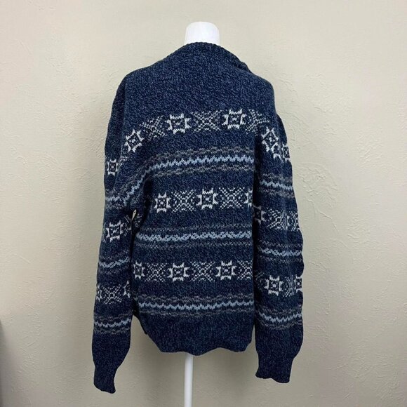 navy and white striped vintage 90s fire isle wool blend knit sweater - Picture 5 of 8